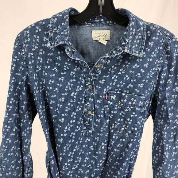 Levi's Blue Floral Fit & Flare Denim Dress | Size S - Picture 4 of 5
